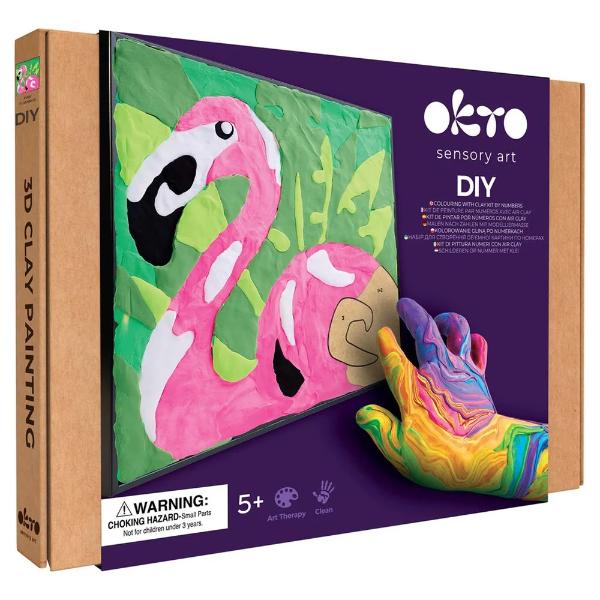 OKTO Coloring with Clay Set by Numbers - Pink Flamingo
