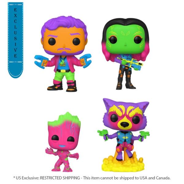 Guardians of the Galaxy: Vol 2 - Star-Lord, Gamora, Groot & Rocket Raccoon Blacklight Pop! Vinyl 4-Pack