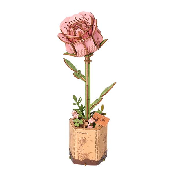Robotime DIY Wood Bloom Pink Rose Flower