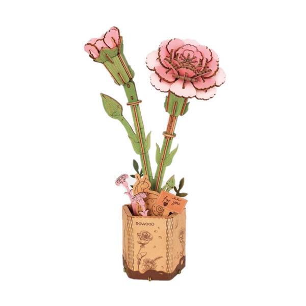 Robotime DIY Wood Bloom Pink Carnation