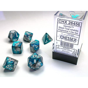 Chessex Polyhedral 7-Die Set Gemini Steel-Teal/White