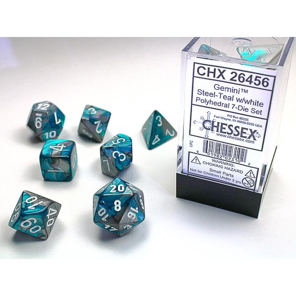 Chessex Polyhedral 7-Die Set Gemini Steel-Teal/White