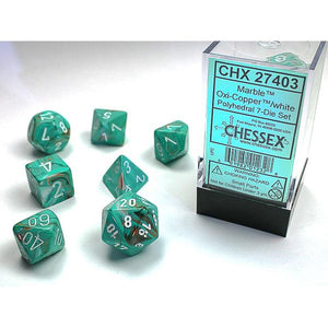Chessex Polyhedral 7-Die Set Marble Oxi-Copper/White