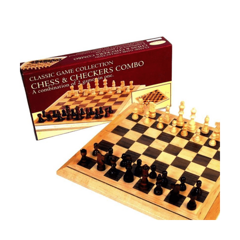 Chess and Checkers Combo Set - 15inch Wooden Bevelled Edge