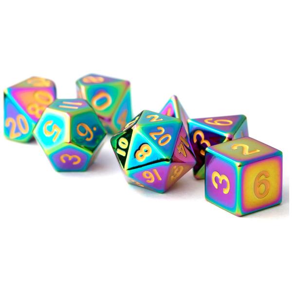 MDG 16mm Metal Polyhedral Dice Set: Torched Rainbow