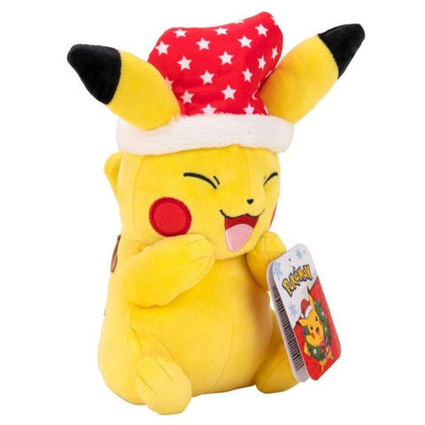 Pokemon Plush Seasonal Christmas Holiday Assortment 8inch - Pikachu with Red Santa Hat
